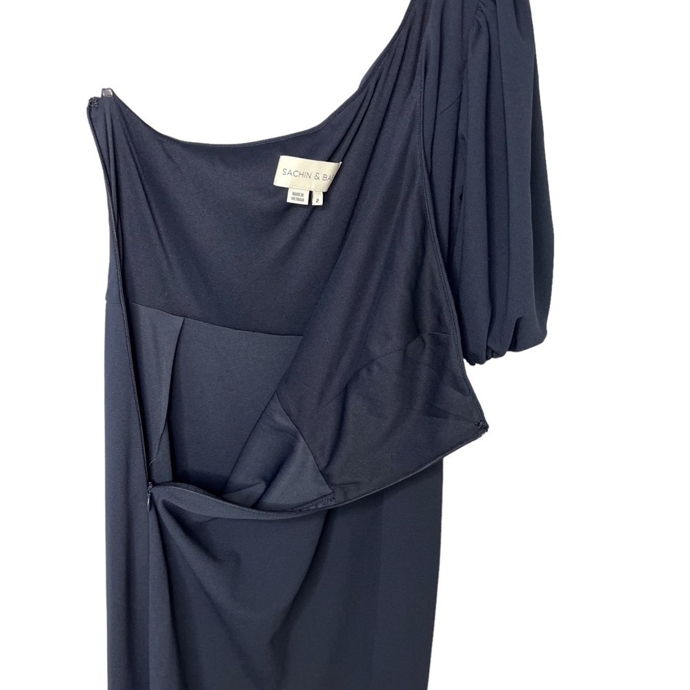 Sachin & Babi Nadia One Shoulder Gown Navy Blue Size 2 Leg Slit A Line - Picture 5 of 6